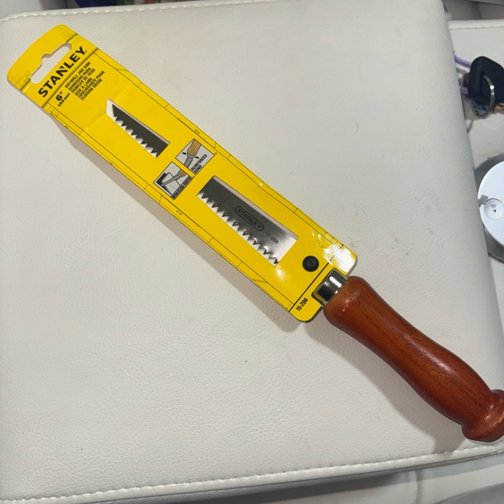Stanley Saw with Wooden Grip and Yellow Packaging